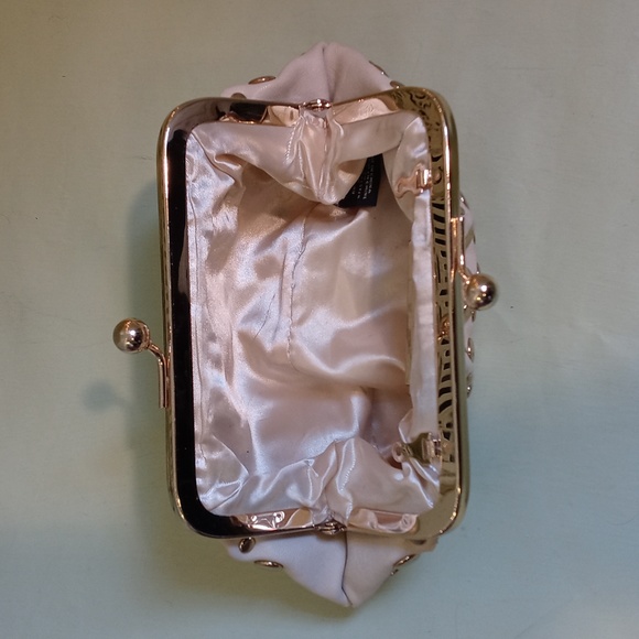 Women's VEGAN certified cream gold studded leather handheld 8×4½" clutch - Picture 2 of 12